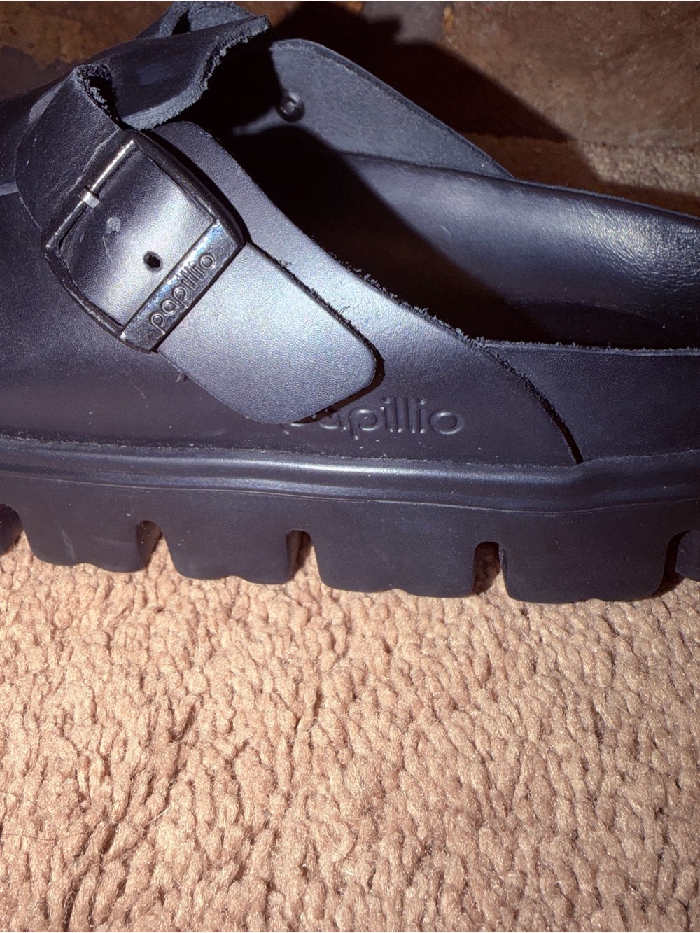 Birkenstock Papillio Boston Chunky Exquisite Leather Clogs Black Platform Sz 9 - Picture 4 of 6